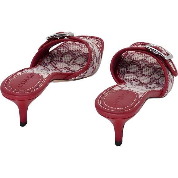 Coach Margot Kitten Heel Slide Sandals Ruby Signature Buckle US 9.5M EU 40 - Picture 3 of 6